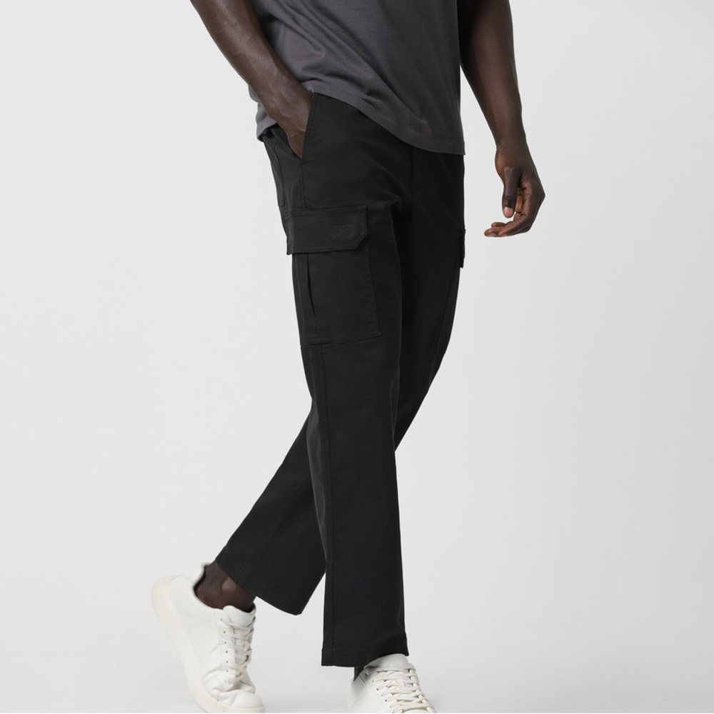 Bearbottom Black Stretch Cargo Pants Relaxed Fit Elastic Waist Gorpcore L 30"